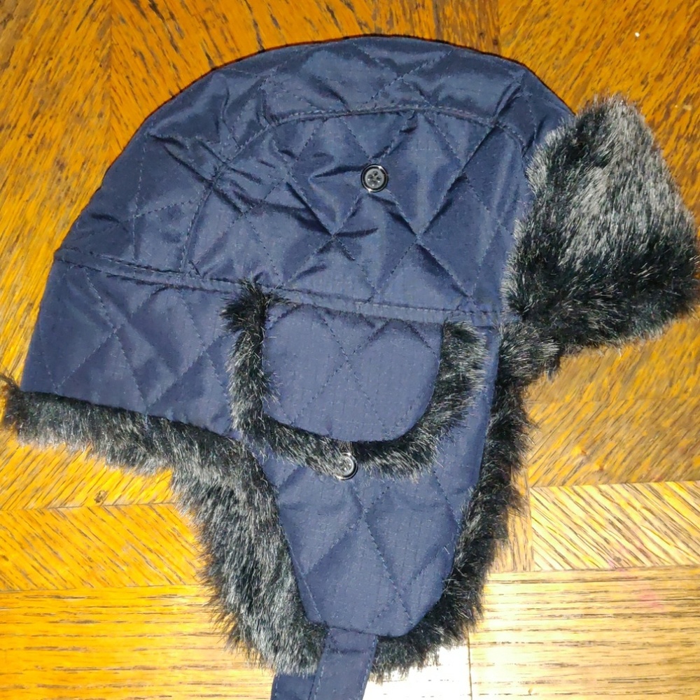 Pilot hat Navy blue black and grey fur